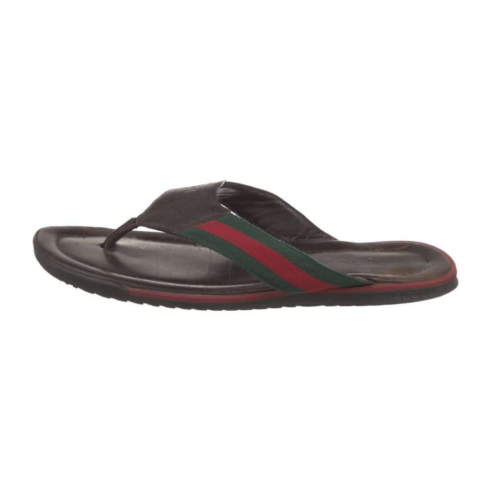 GUCCI Web Accent Leather Flip Flops- Size 8.5